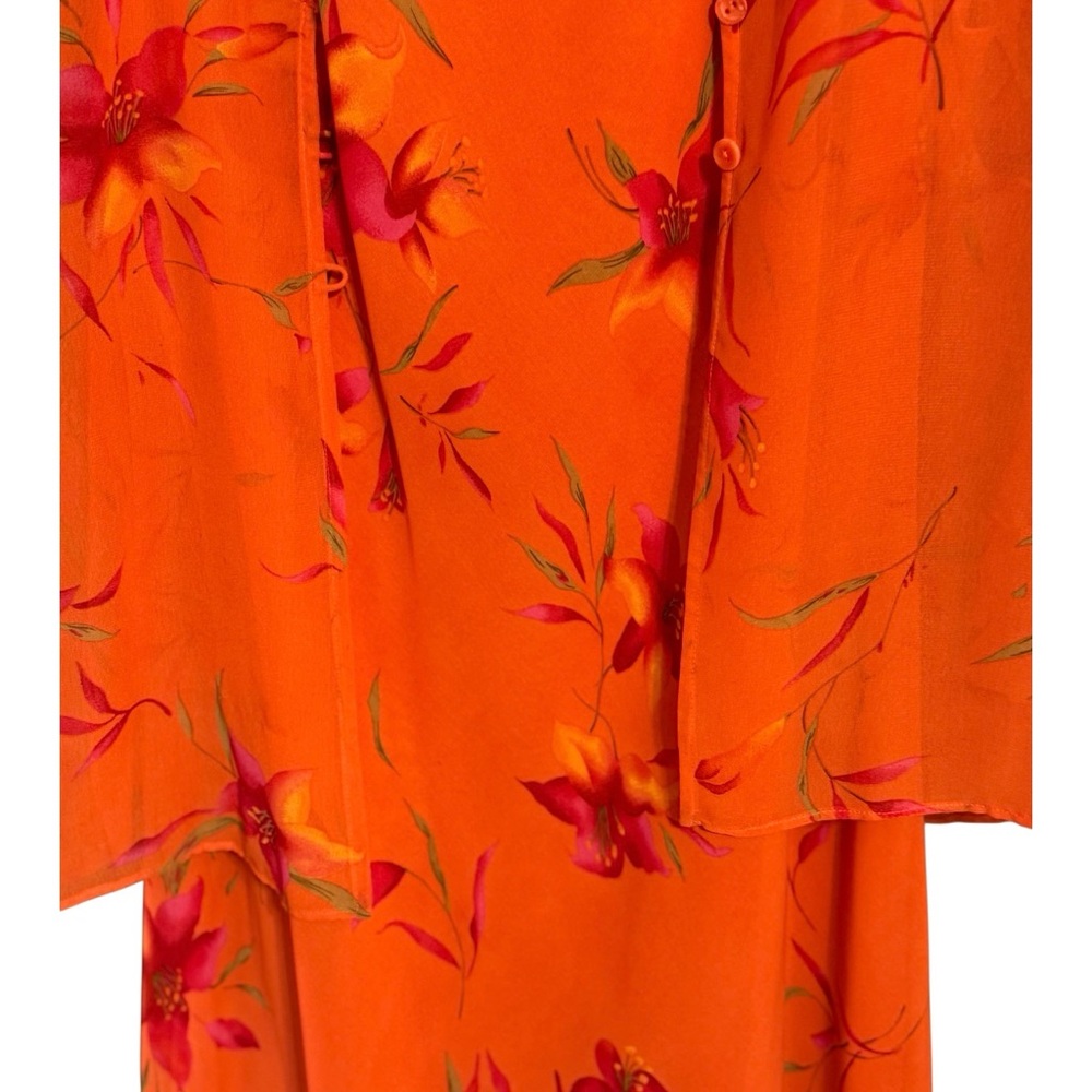 Studio I Orange Floral Dress Set Size 10 Vintage 2 Piece Dress & Sheer Jacket - Picture 2 of 3